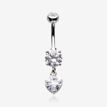 Elegant Heart Drop Sparkle Belly Button Ring-Clear Gem